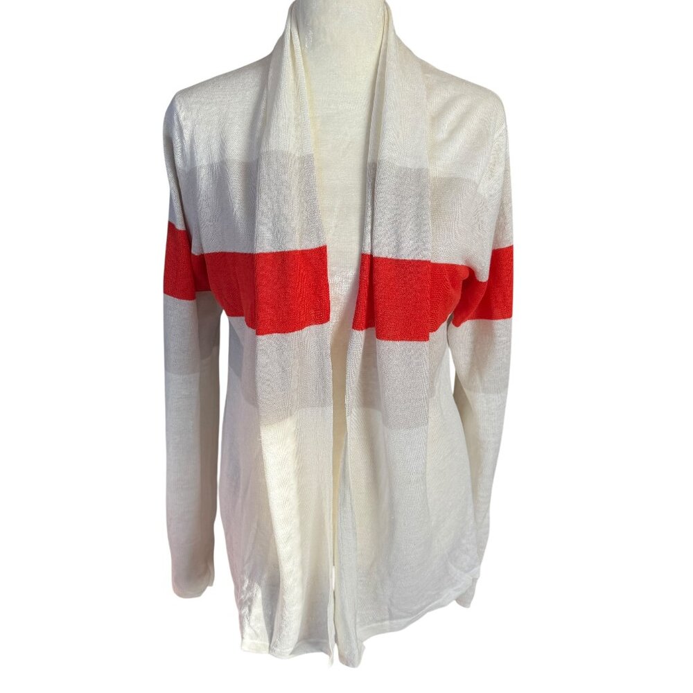 Banana Republic linen off white and orange stripe open cardigan women's size S